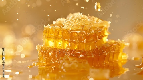 Radiant honeycomb with dripping golden honey