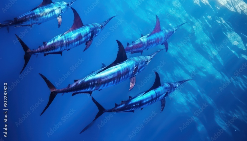 Obraz premium Giant Marlin fish in the ocean, beautiful view of marlin fish in the blue ocean