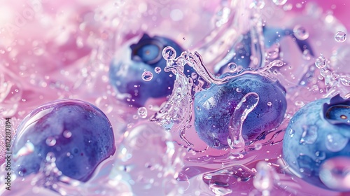 Beautiful whole blueberries in the water in aesthetic complexity and beautiful colors.