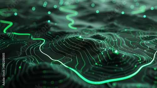 green glowing waypoints on 3d black map  photo