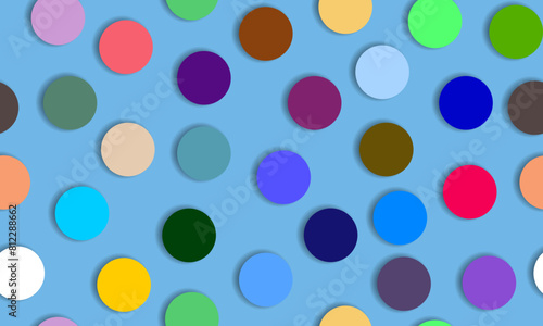 Colorful dotted seamless pattern. trendy polka dots. color circle. blue background.