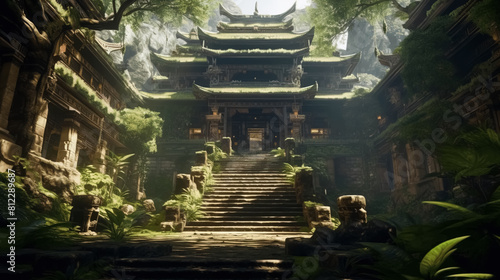 Old Asian temple in jungle  ancient oriental architecture