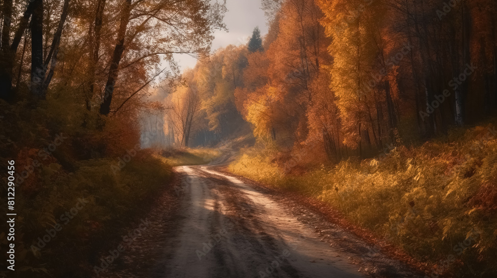 Autumn road in the forest