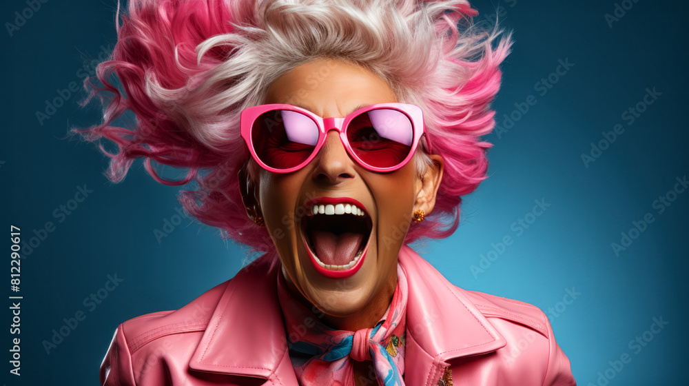 Exuberant Woman in Pink Shouting with Joy. Generative ai Exuberant Woman in Pink Shouting with Joy. Generative ai