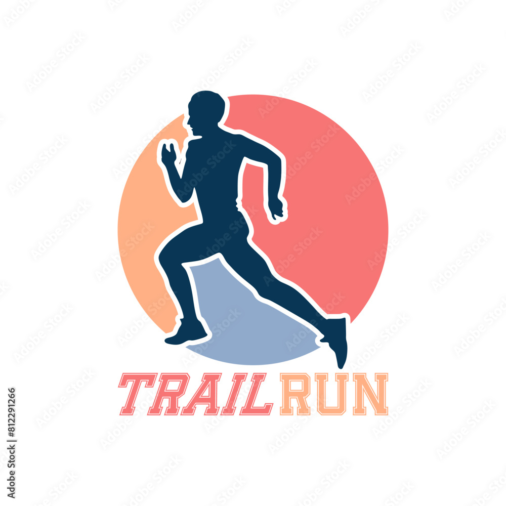Obraz premium Runner marathon trail run logo vector graphic illustration on background, sticker badge