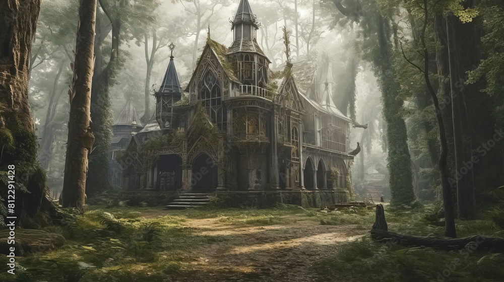 Gorgeous abandoned medieval mansion in a fairytale forest Gorgeous abandoned medieval mansion in a fairytale forest