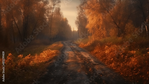 Autumn road in the forest