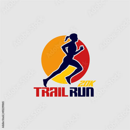 Runner marathon trail run logo vector graphic illustration on background, sticker badge