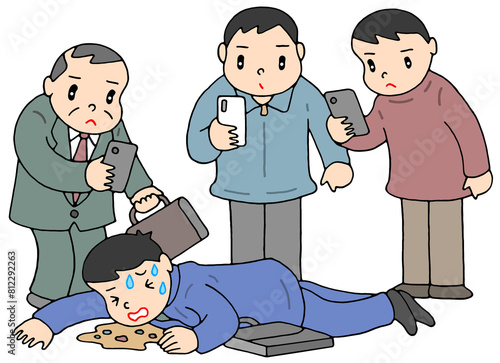 社会問題のイラスト - 被救護者へのスマホ撮影・モラル欠如・非常識