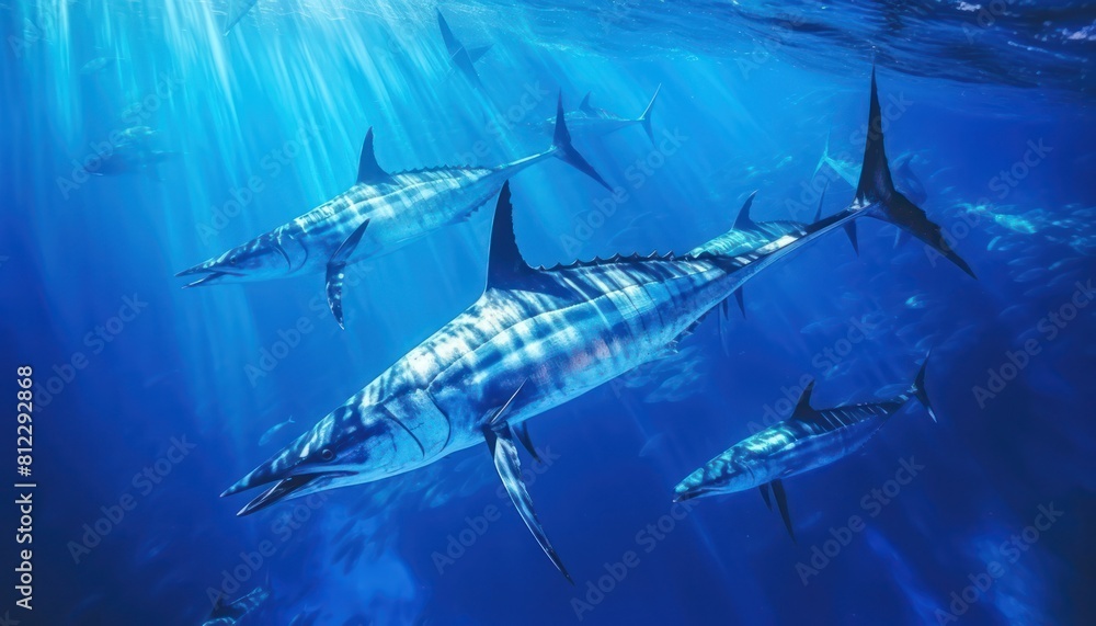 Fototapeta premium Giant Marlin fish in the ocean, beautiful view of marlin fish in the blue ocean