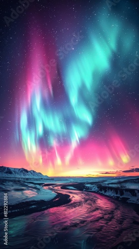 A beautiful night sky filled with Northern Lights or Aurora Borealis.  © Elle Arden 