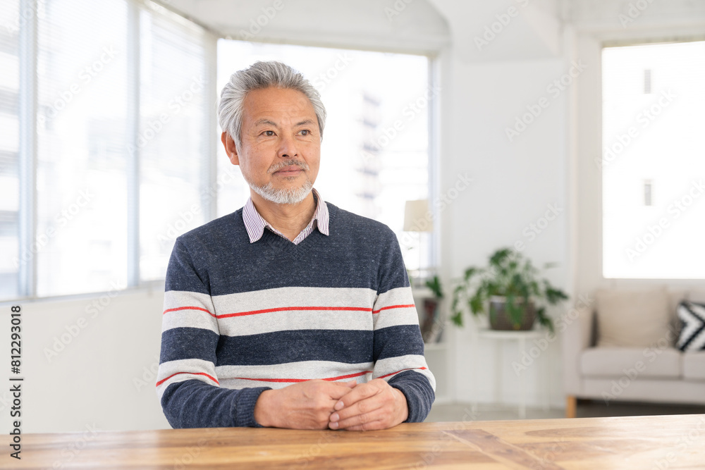 部屋でリラックスするシニア男性 部屋でリラックスするシニア男性