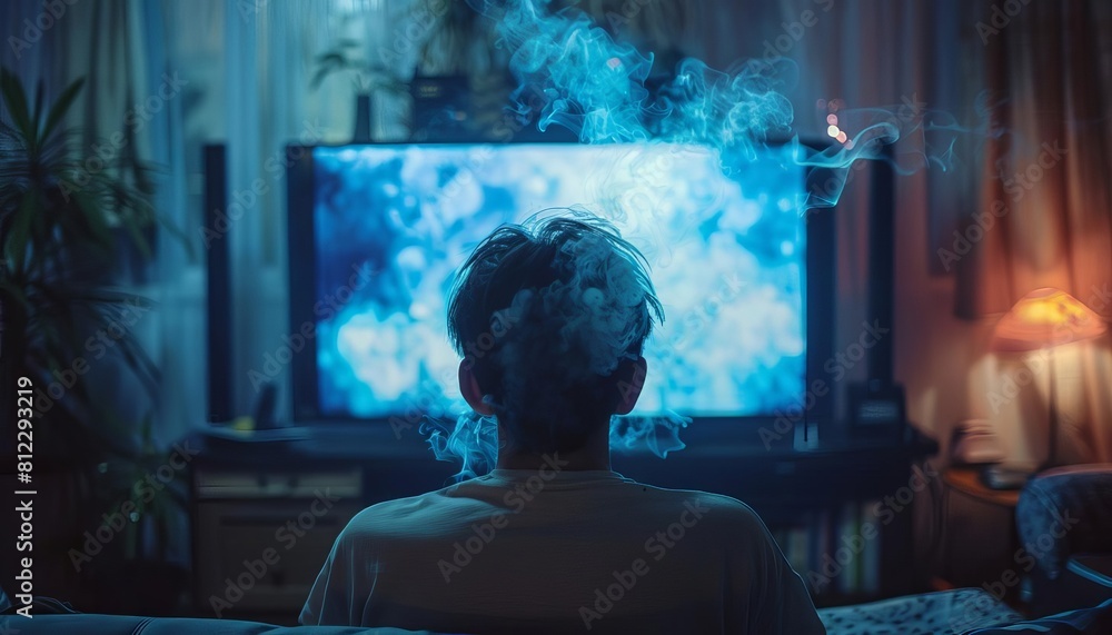 Exhibit a smoker watching a health documentary on lung disease, leading them to vow to quit smoking Exhibit a smoker watching a health documentary on lung disease, leading them to vow to quit smoking