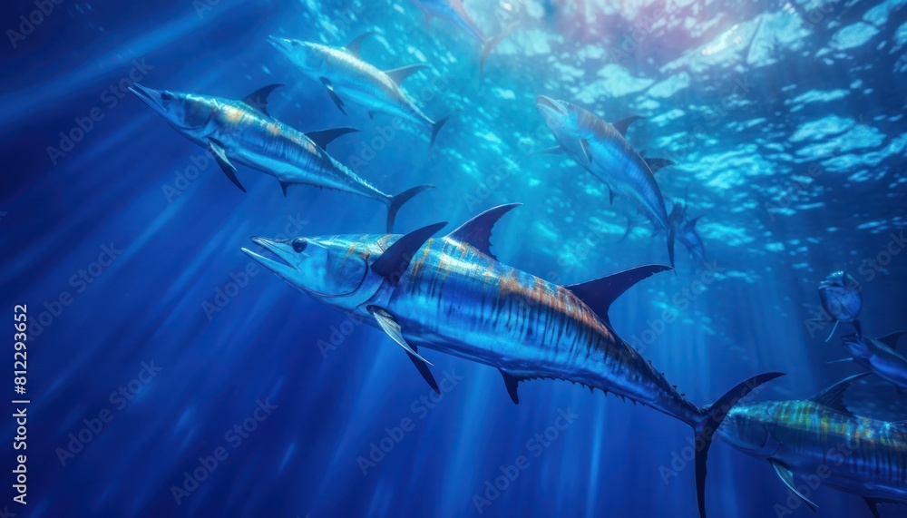 Fototapeta premium Giant Marlin fish in the ocean, beautiful view of marlin fish in the blue ocean