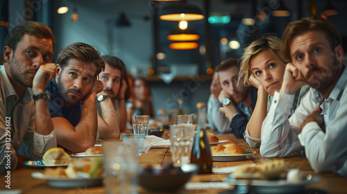 Photo realistic portrayal of Endless Meeting Syndrome as Employees endure unproductive meeting with evident boredom and frustration   Business Stock Photo Concept photo