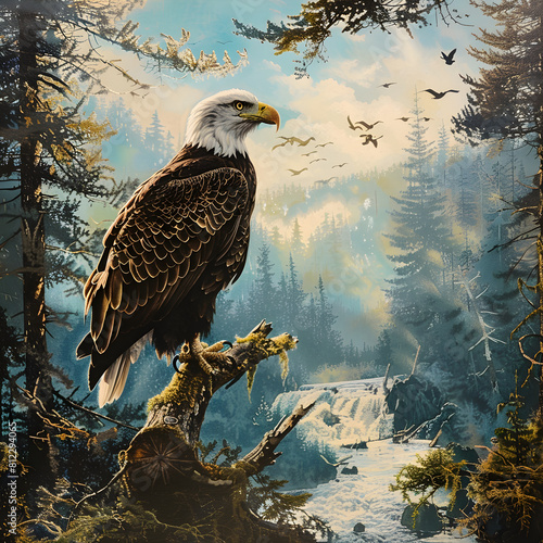 Iconic Bald Eagle Amidst Scenic American Forest Landscape: A Tryst With Nature's Grandeur © Carolyn