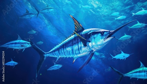 Giant Marlin fish in the ocean  beautiful view of marlin fish in the blue ocean