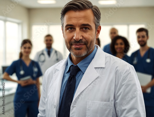 A Male Doctor in the Hospital with his Teammates.