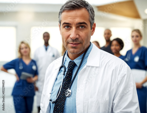 A Male Doctor in the Hospital with his Teammates.
