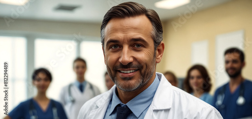 A Male Doctor in the Hospital with his Teammates.