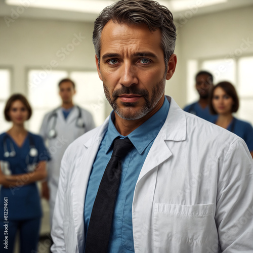 A Male Doctor in the Hospital with his Teammates.
