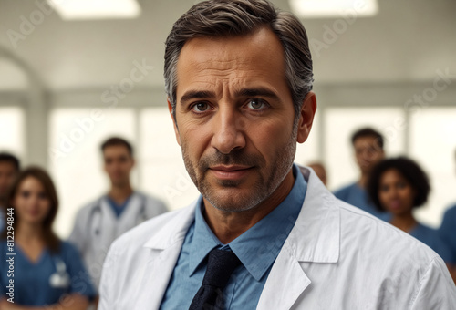 A Male Doctor in the Hospital with his Teammates.