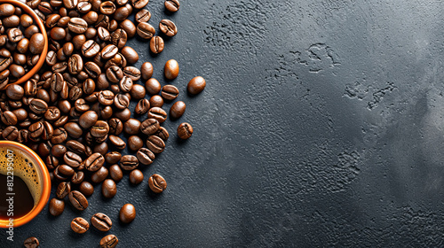 Coffee beans  Earthy aroma  morning elixir  brewing anticipation  essence of energy and productivity.