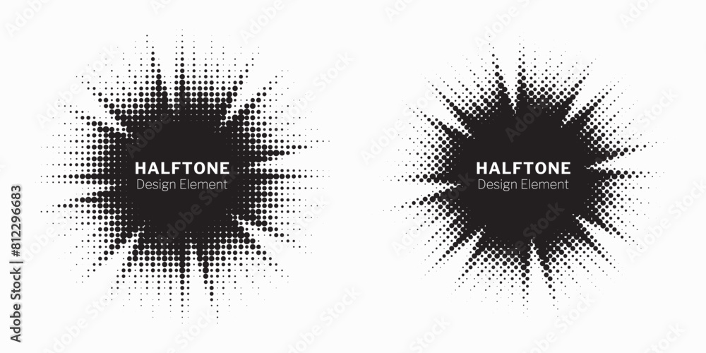 Halftone circle frame background set. Round border Icon using halftone ...