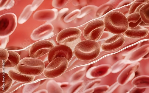 View of red blood cells moving in a blood vessel