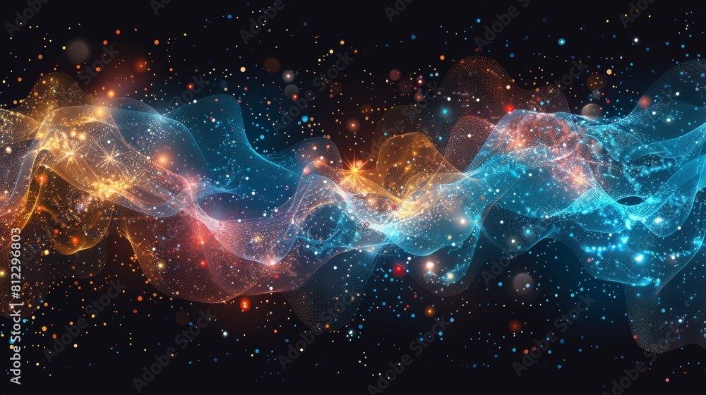 Glowing particle dots with colorful dots in abstract background, concept of light shining sparkling particles dots bokeh in blur color background Glowing particle dots with colorful dots in abstract background, concept of light shining sparkling particles dots bokeh in blur color background