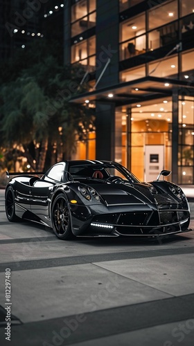 Black Sports Car Parked in Front of Building