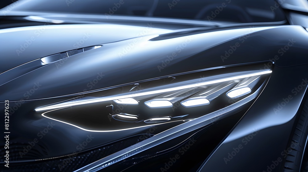 Modern car headlight close-up scene (3D Illustration) Modern car headlight close-up scene (3D Illustration)