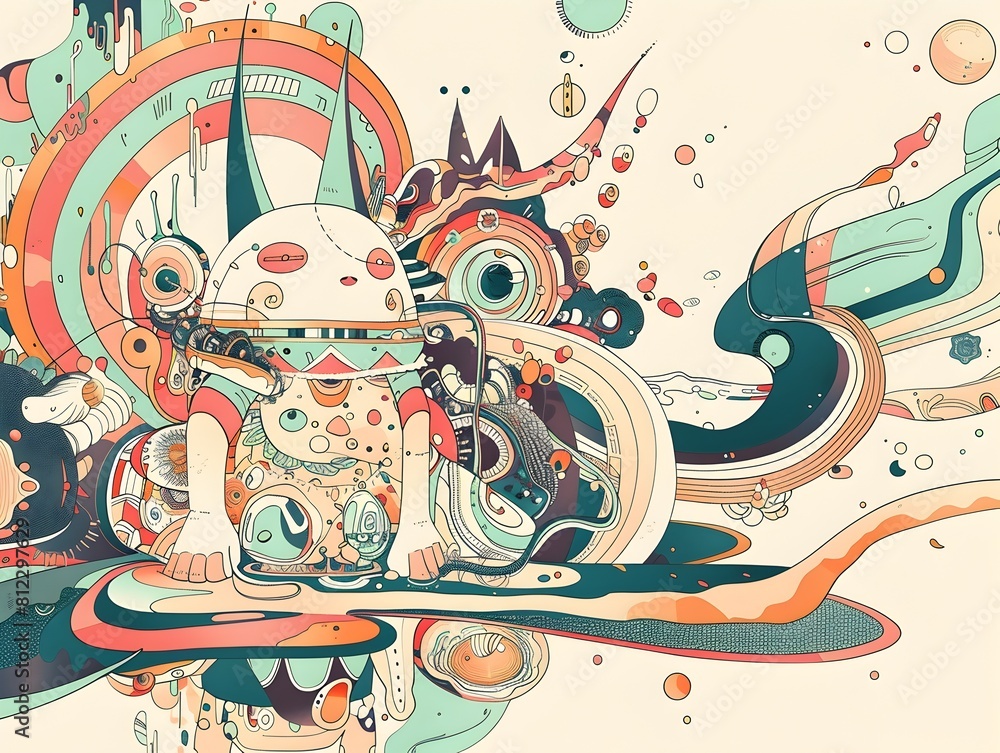 Surreal Stylized Digital with Whimsical Characters and Abstract Motifs Surreal Stylized Digital with Whimsical Characters and Abstract Motifs