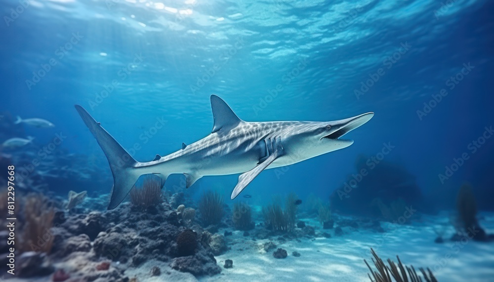 Obraz premium The Giant Sharks in the ocean, portrait of Shark hunting prey in the underwater