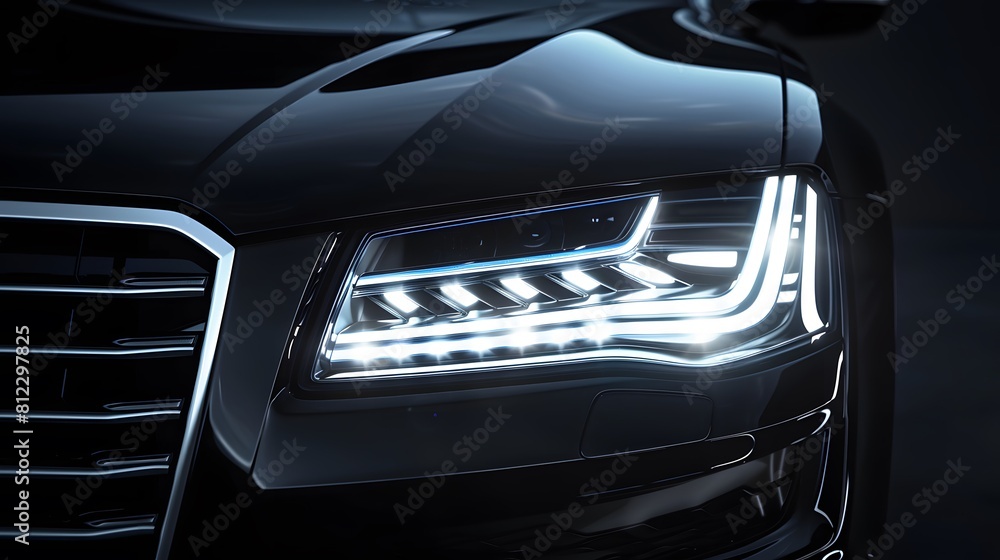 Modern car headlight close-up scene (3D Illustration) Modern car headlight close-up scene (3D Illustration)