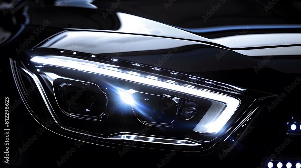 Modern car headlight close-up scene (3D Illustration) Modern car headlight close-up scene (3D Illustration)
