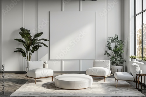 Office Interior with Blank White Poster Mockup created with Generative AI