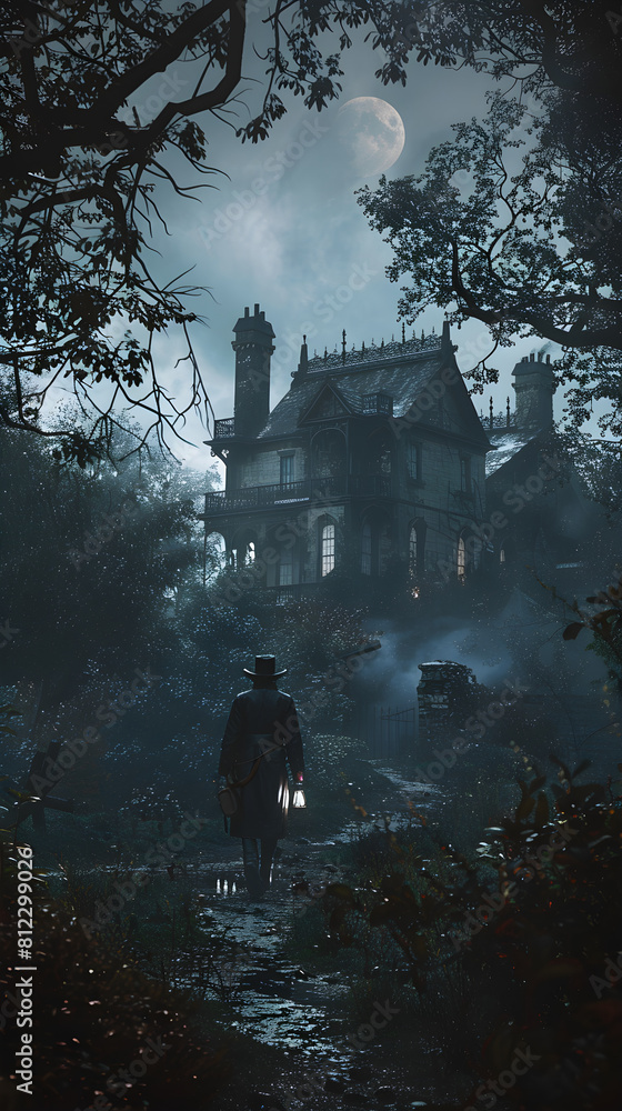 Moonlit Victorian Era Mansion - Mysterious Scene from a Grand UK Classic Novel