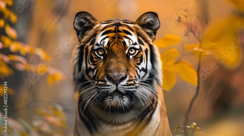 Portrait of Asia Bengal tiger that looking at camera isolated on clean background  hunter in the forest  wildlife concept.