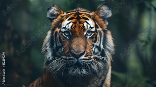 Portrait of Asia Bengal tiger that looking at camera isolated on clean background  hunter in the forest  wildlife concept.