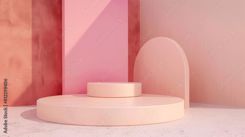 A minimalist modern circular platform. Podium Pedestal for Product Presentation. Display Podium. A minimalist modern circular platform. Podium Pedestal for Product Presentation. Display Podium.