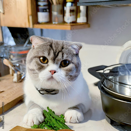 cooking cat, cooking, Scottish fold, funny, chef