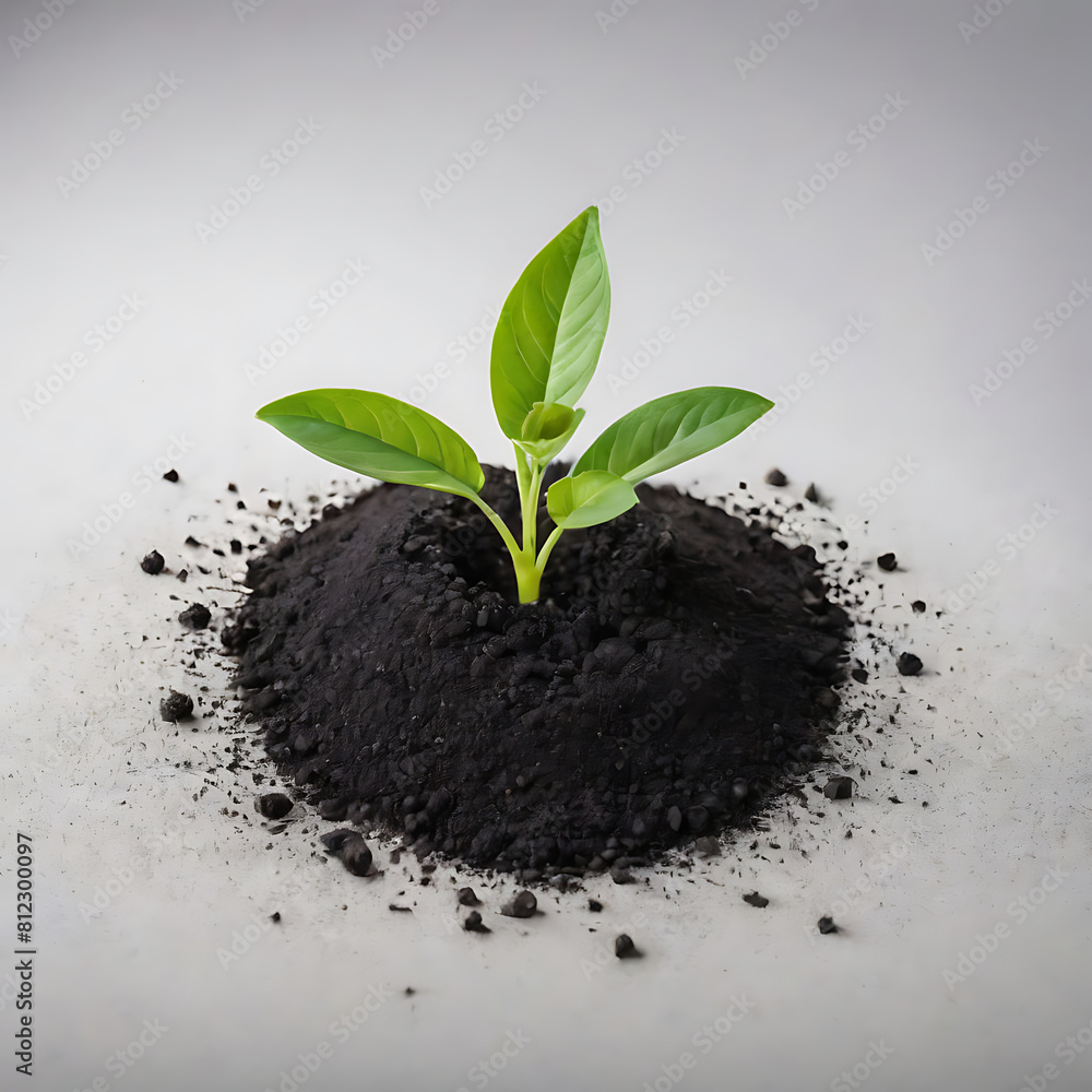 Young green plant growing out of black soil Young green plant growing out of black soil