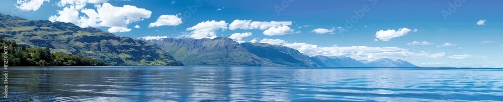 lake and mountains, summer day