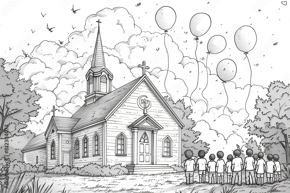 A delightful coloring picture for Kids Ministry, featuring a heartwarming Mother's Day celebration scene, perfect for children to express their love and appreciation.