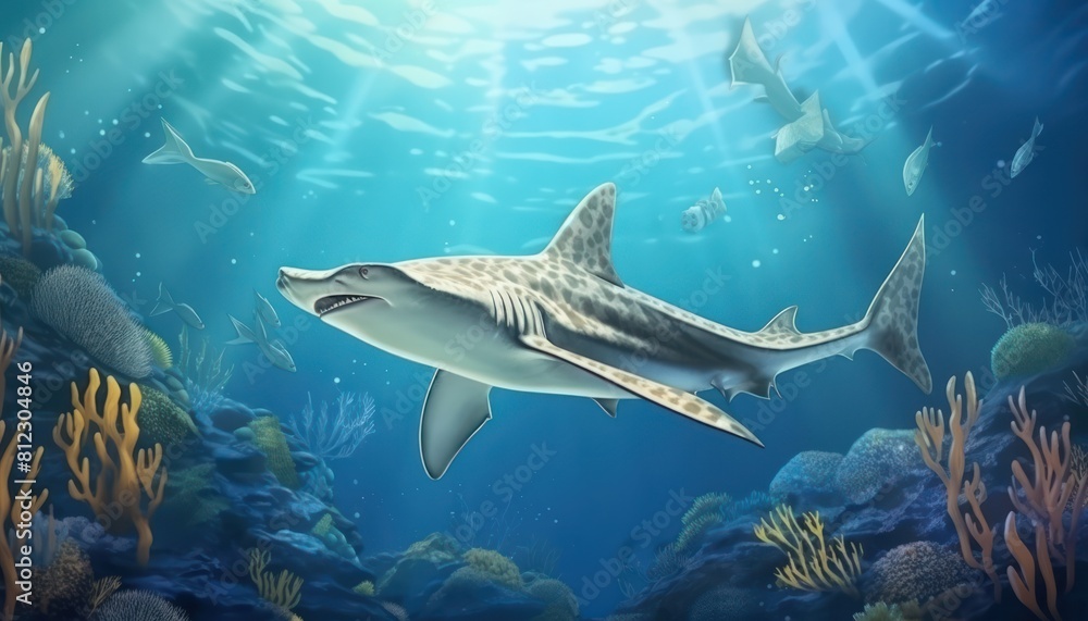 Obraz premium The Giant Sharks in the ocean, portrait of Shark hunting prey in the underwater
