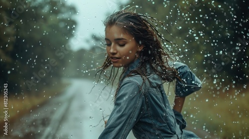 a beautiful woman was caught in the rain