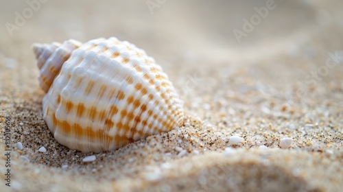Cowrie shell resting on sandy beach © AkuAku
