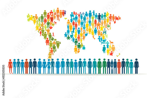 "World Population Day represented by multicultural people silhouettes on a white backdrop."