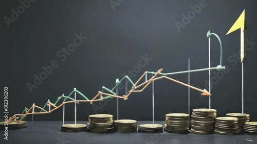 Bond market growth arrows, financial stability illustrated on a dark canvas. photo